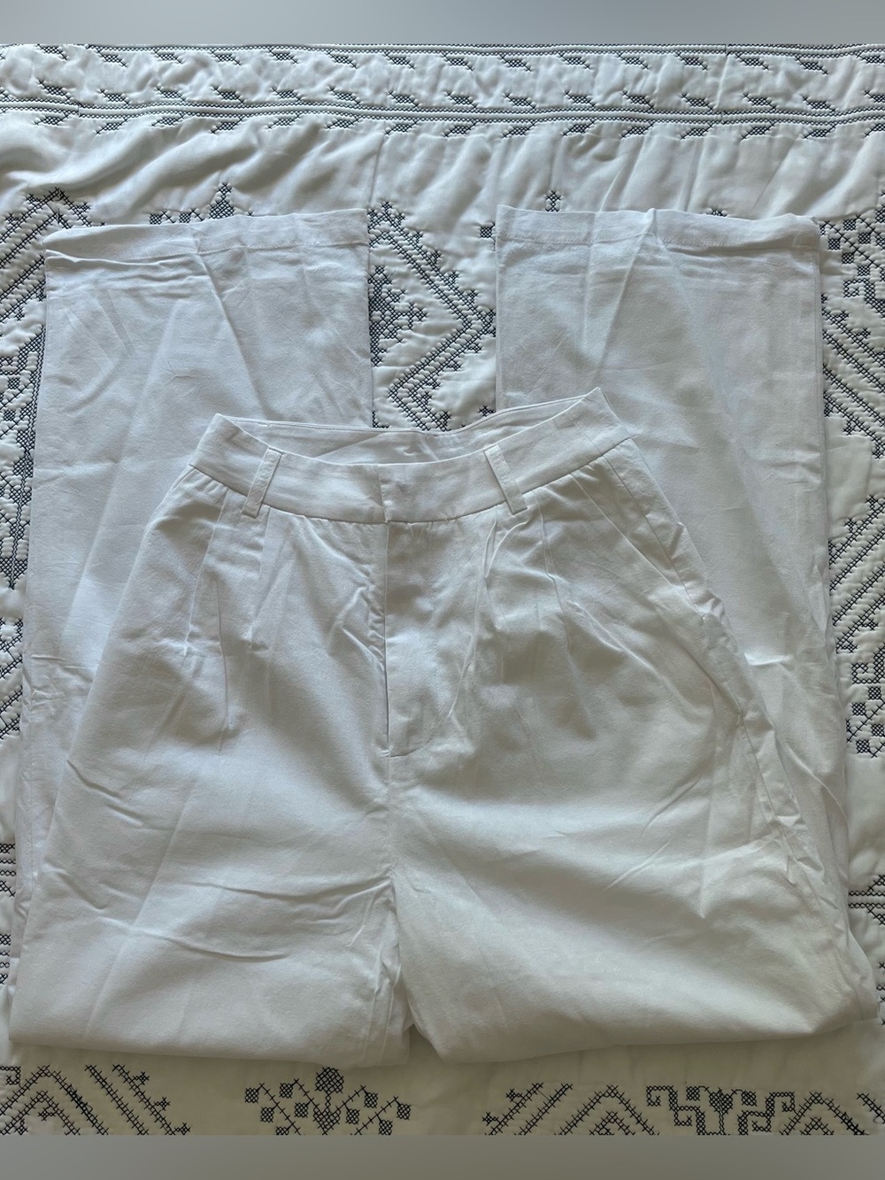 NWOT COMMENSE White 100% Cotton Pleated Wide Leg Pants High Waist XS